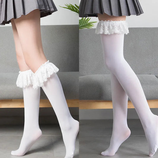 Cute Black White Velvet Lolita Long Socks