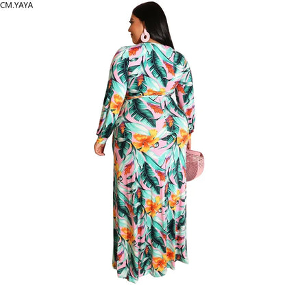 CMYAYA Plus size XL-5XL  Print Sashes Long Maxi dress