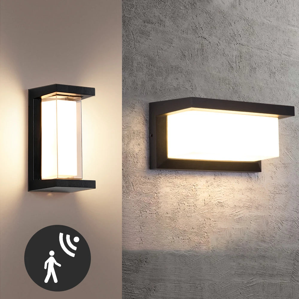 Lámpara LED de pared para exteriores, resistente al agua IP65, Sensor de Radar, iluminación montada en superficie, luces para porche, balcón, jardín, aplique de 12W, 18W y 30W