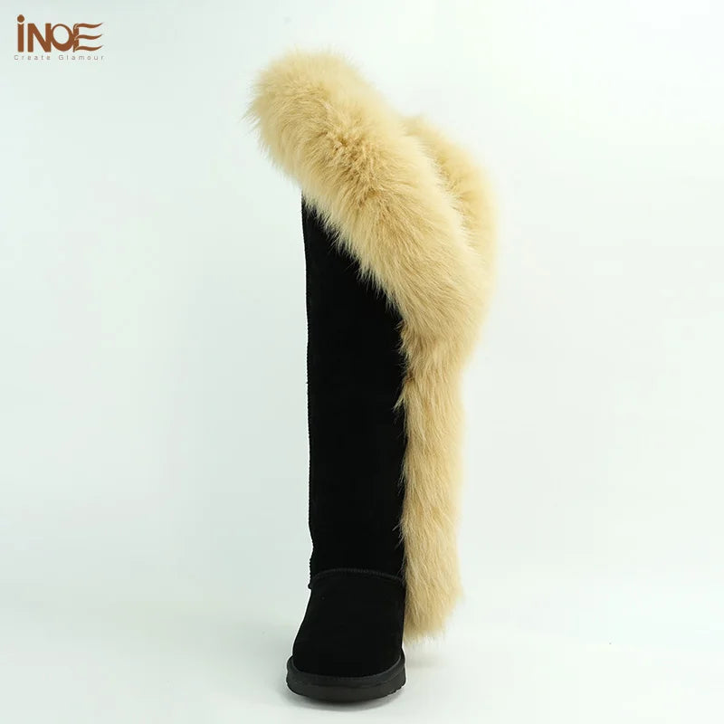 Botas de nieve de invierno largas hasta la rodilla de piel de zorro INOE Fashion