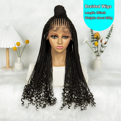 Kima Synthetic Braided Wigs Updo Braided Lace Front Wig Curly End With Baby Hair for Black Women