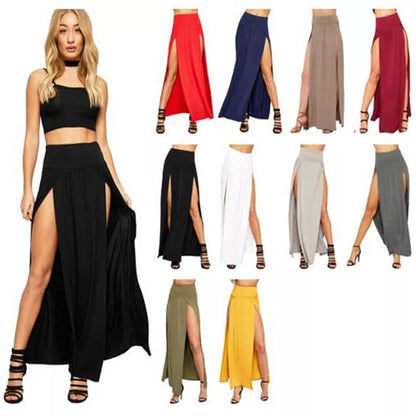 HighWaisted  Double Slits Solid Long Maxi Skirt