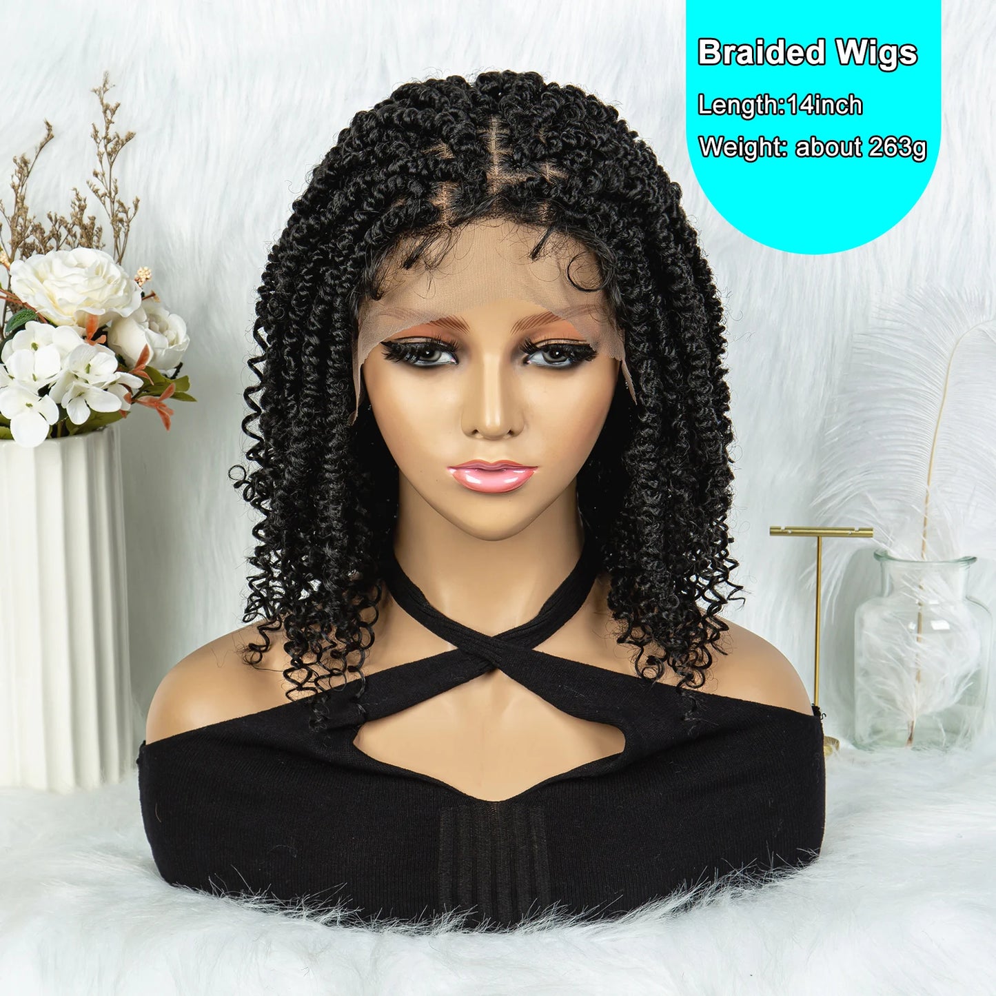 KIMA 14 inches Synthetic Butterfly Locs Braided Wigs Lace Front Wig Knotless Dreadlock Wig  for Black Women