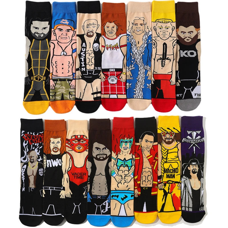 Calcetines de anime de dibujos animados de lucha libre para hombres