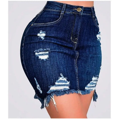 Plus Size Ripped Holes Bodycon Mini Denim Skirts