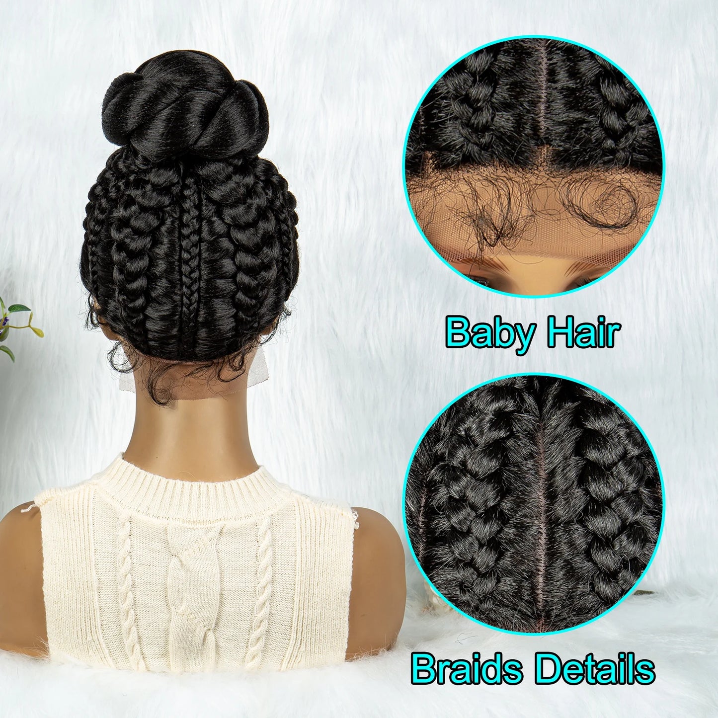 KIMA New Arrival Braided Wigs Bun Updo Wig Synthetic Lace Wig Cornrow with Baby Africa American Women Lace Braiding Wigs