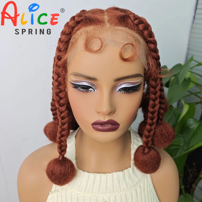 Ginger Orange 12 Inches Synthetic Braided Wigs Transparent Lace Front Kontless Box Braiding Wigs With Baby Hair for Black Women