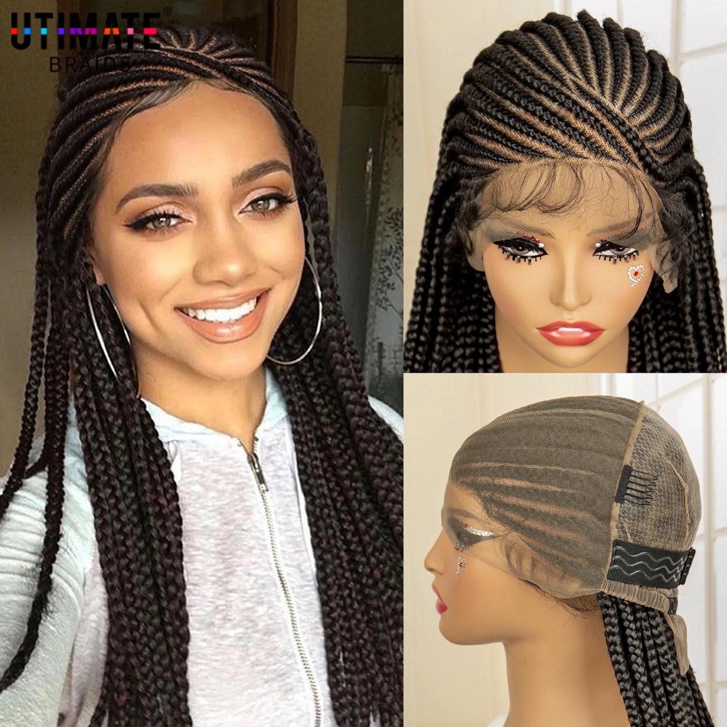 36 Inches Synthetic Full Lace Braided Wigs with Baby Hair Cornrow Twist Knotless Box Braid Wig