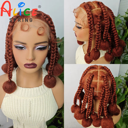 Ginger Orange 12 Inches Synthetic Braided Wigs Transparent Lace Front Kontless Box Braiding Wigs With Baby Hair for Black Women