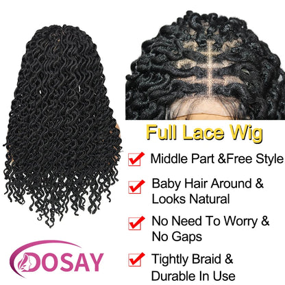 Synthetic 22 Inch Twist Braided Wig Knotless Extensions Long Braid Wig With Wavy End Full Lace Faux Locs Crochet Box Braids Wigs