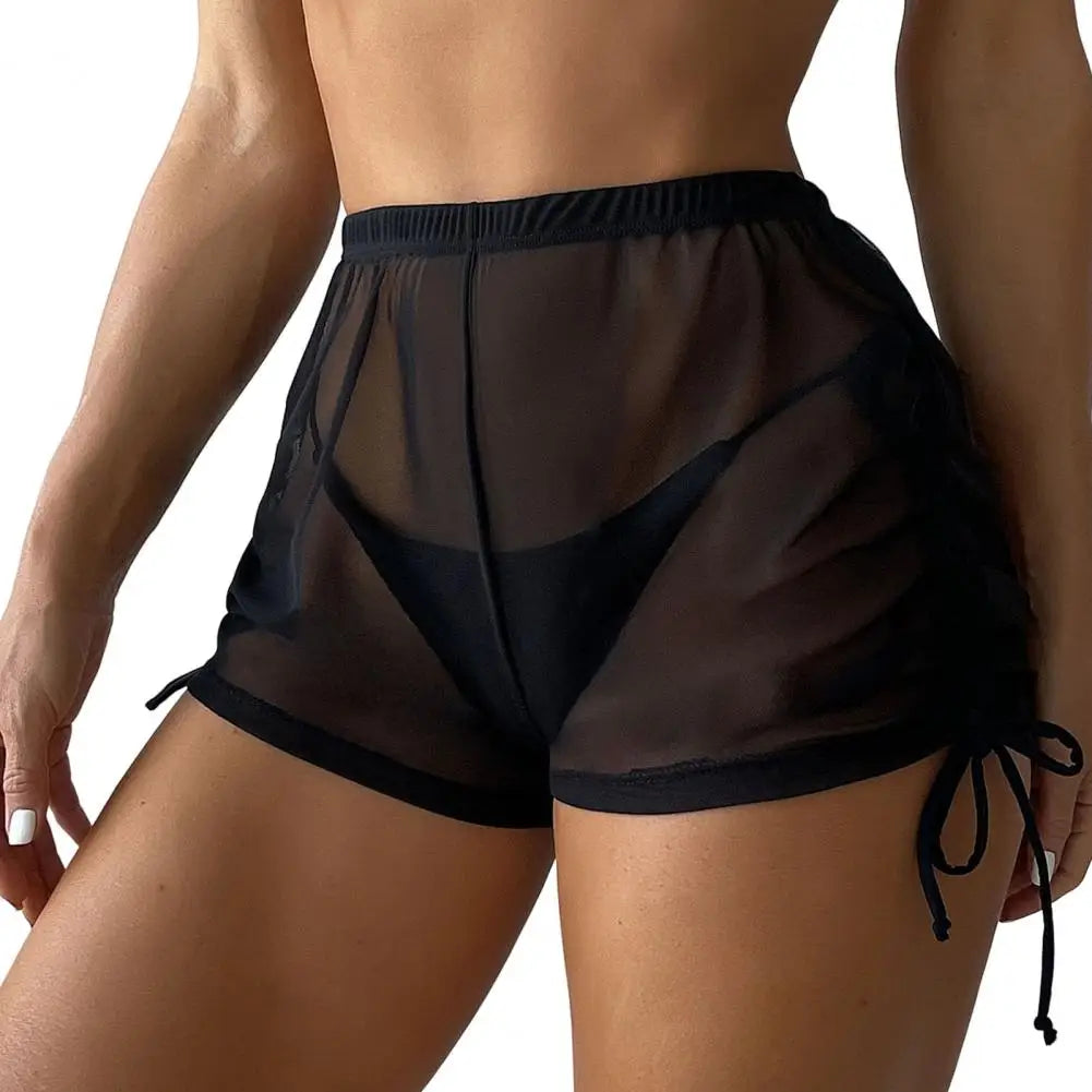 Trendy Swimming Trunks High Waist Wading Quick-drying See-through Mesh Beach Bikini Shorts