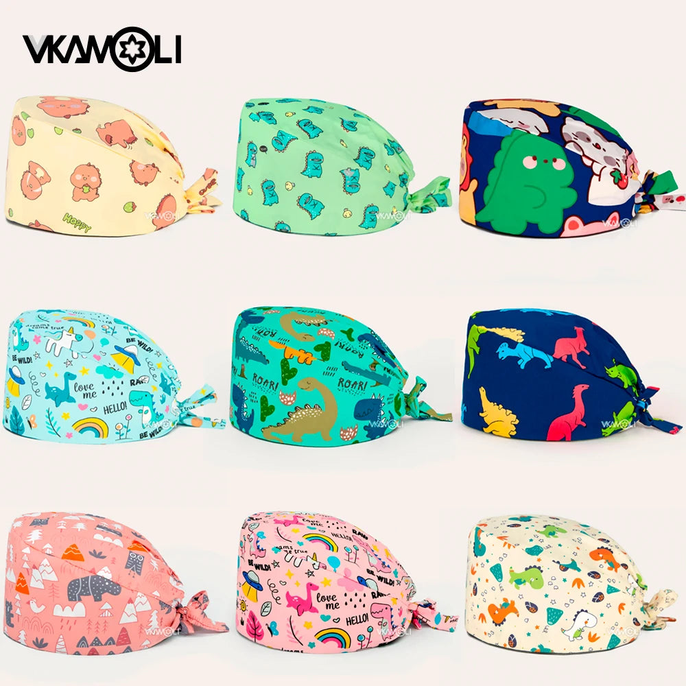 Cartoon Dinosaur series printed hospital surgical cap