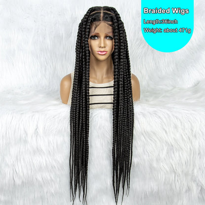 HD Full Synthetic Lace Braided Big Square Knotless Box Braids With Baby Hair