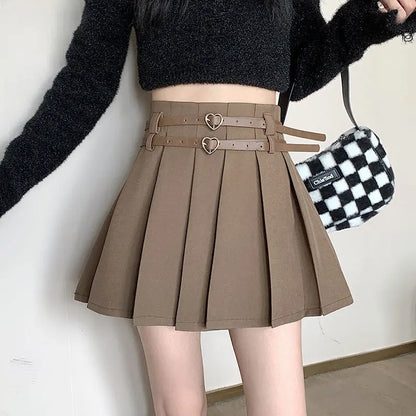 Double Belt High Waist Skirt Faldas