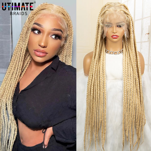 Synthetic Full Lace 613# Blonde Braided WigsKnotless Box with Baby Hair