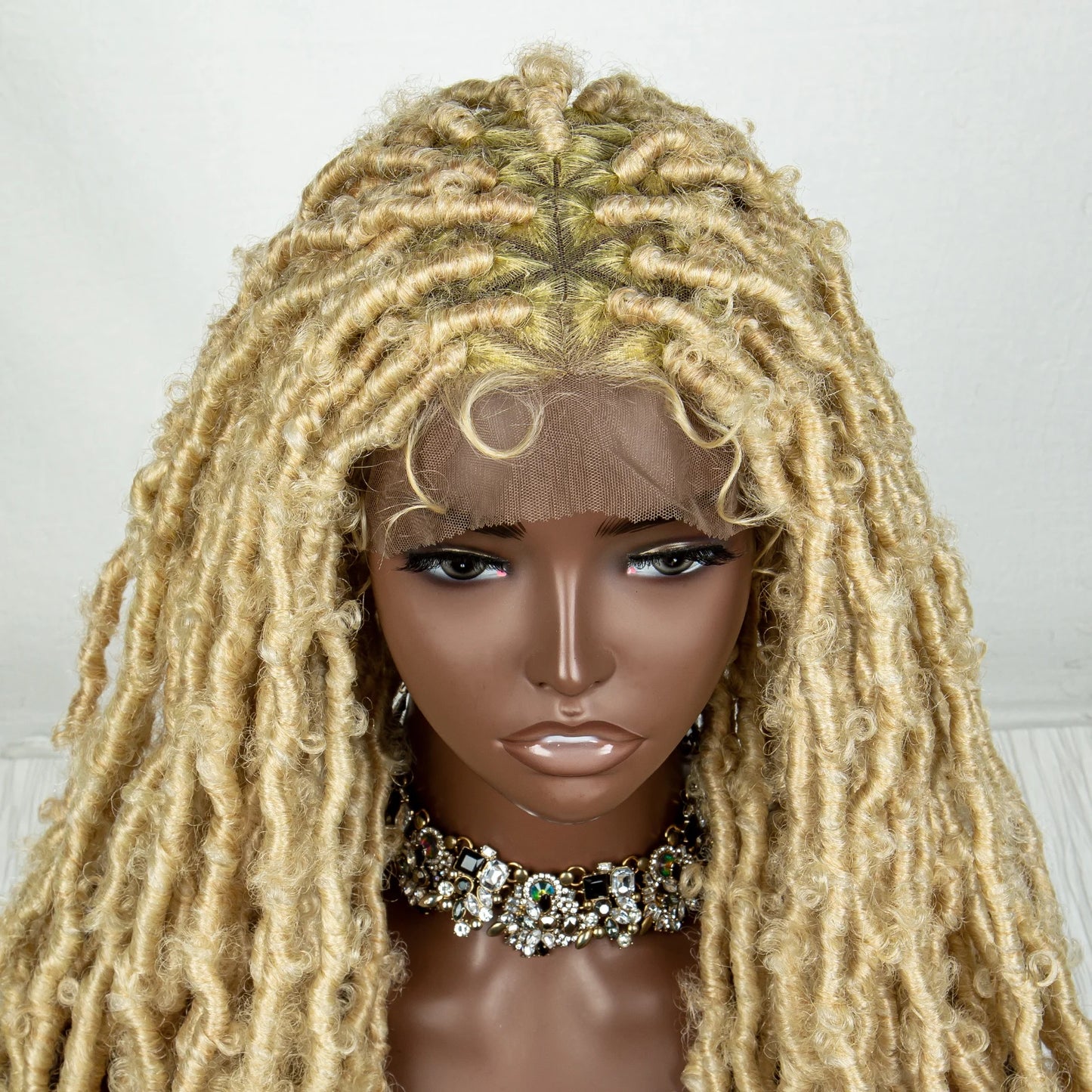 613 Blonde Butterfly Locs Synthetic Full Lace Braid Wig Crochet Faux Locs Braids