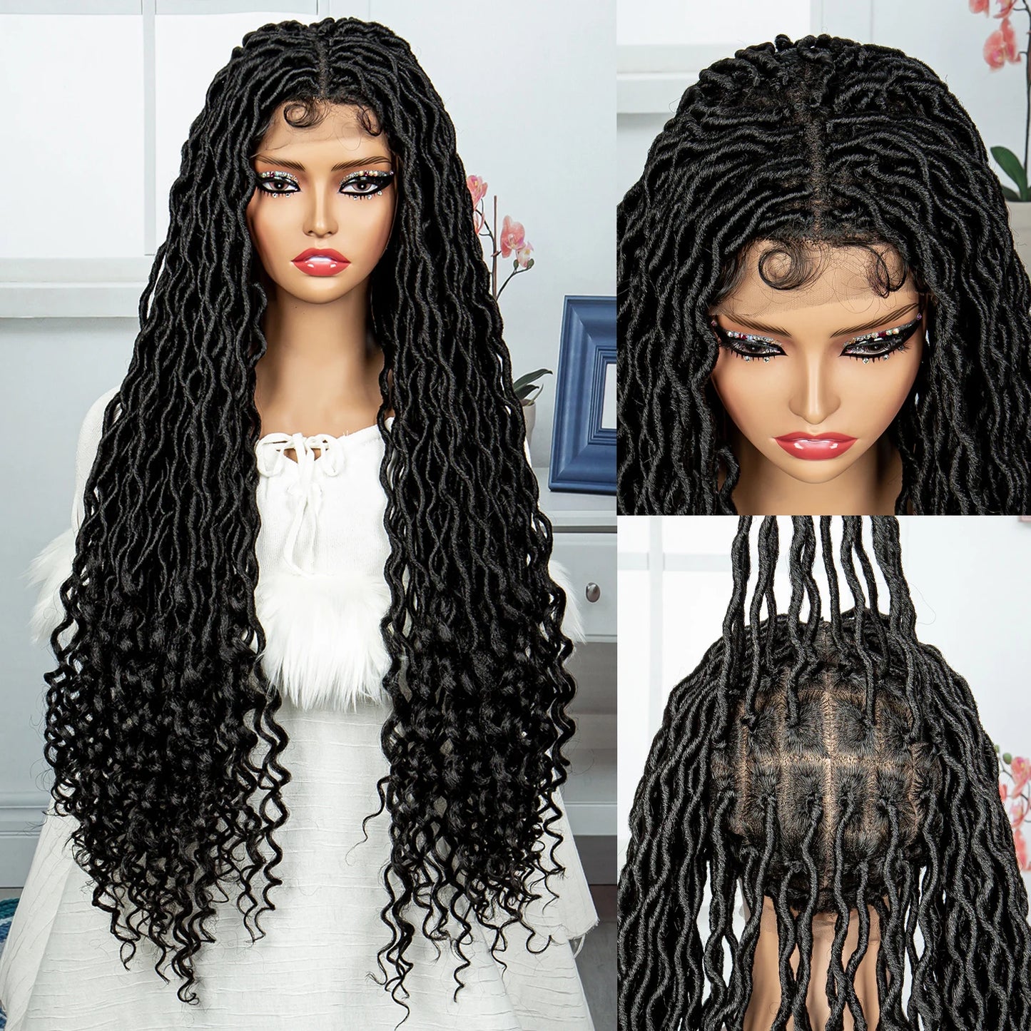 Full Lace Braided Wigs Synthetic Knotless Box Goddess Faux Locs Passion Twist Braided Wigs for Black Women Lace Front Braids Wig