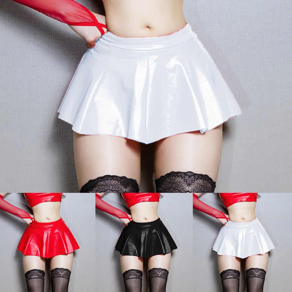 Leather Pleated Skirt High Waist Short Mini Skirts