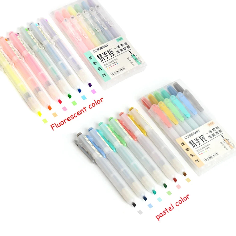 6Pcs/set Retractable Highlighters Refillable Pastel Highlighter Pen Fluorescence Markers for Journaling School Office Supplies