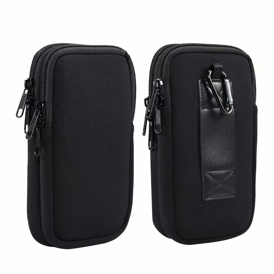 Neoprene Dual Pouch 2 Phone Holder Belt Clip Case Holster For iPhone