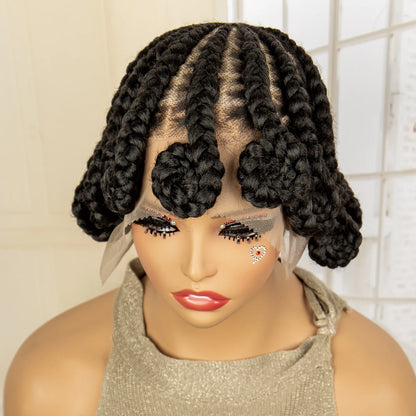 Cornrow Braided Wigs Synthetic Afro Bantu Braids with Baby Hair 8 Inches Full Lace Knotless Braiding Wig