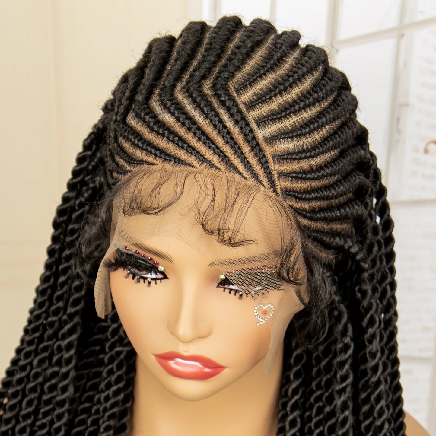 Synthetic Full Lace Twist Braided Wigs 32 Inches Handmade Cornrow Knotless Box Braided Wigs with Baby Hair