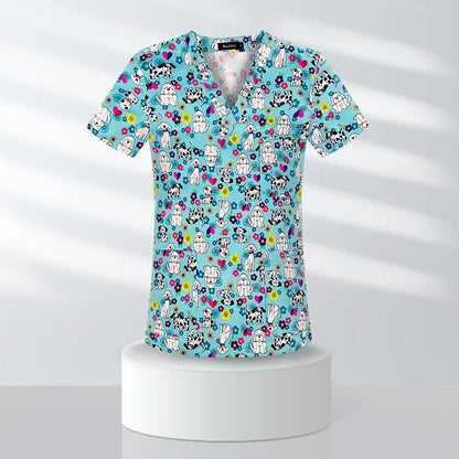 Cartoon Cat  Scrubs Top