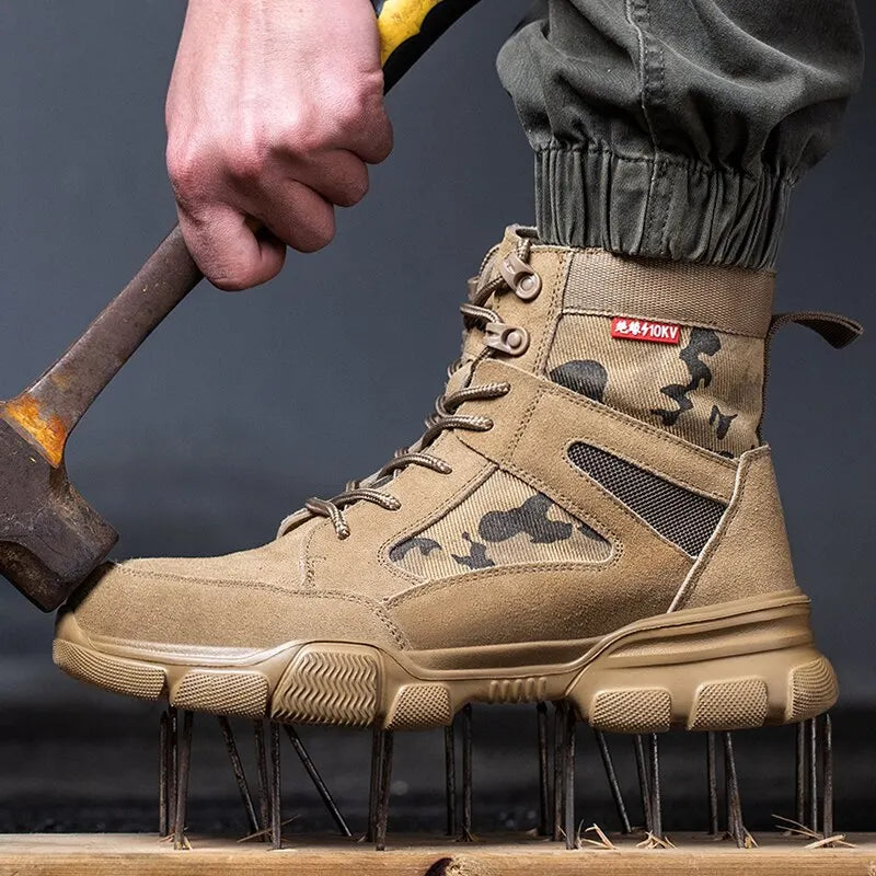 Botas de combate del desierto indestructibles con punta de acero para hombres al aire libre