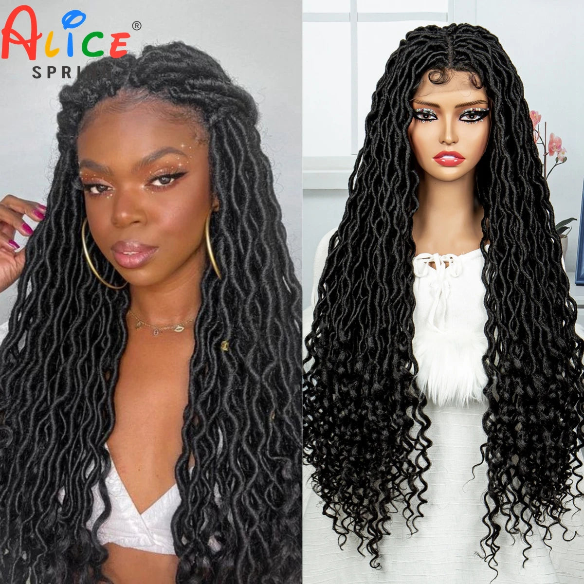 Full Lace Braided Wigs Synthetic Knotless Box Goddess Faux Locs Passion Twist Braided Wigs for Black Women Lace Front Braids Wig