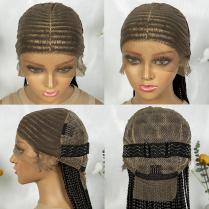 KIMA Synthetic 36 inch Cornrow Braided Wigs Transparent Full Lace Wig Fulani Stitch Box Braids With Baby Hair