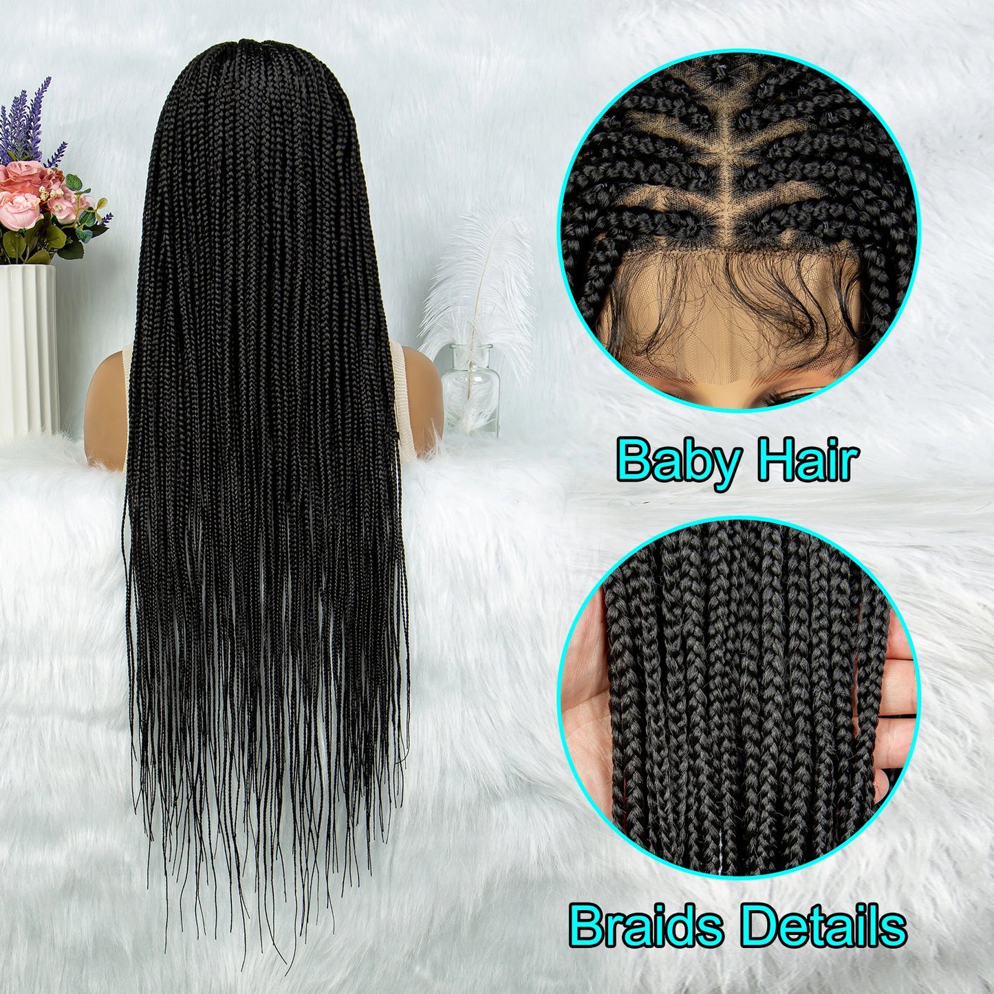 Synthetic Full Lace Wig Braided Wigs For Black Women Triangle Box Wig Braid 36 Inches Braiding Hair Knotless Box Braids Wigs