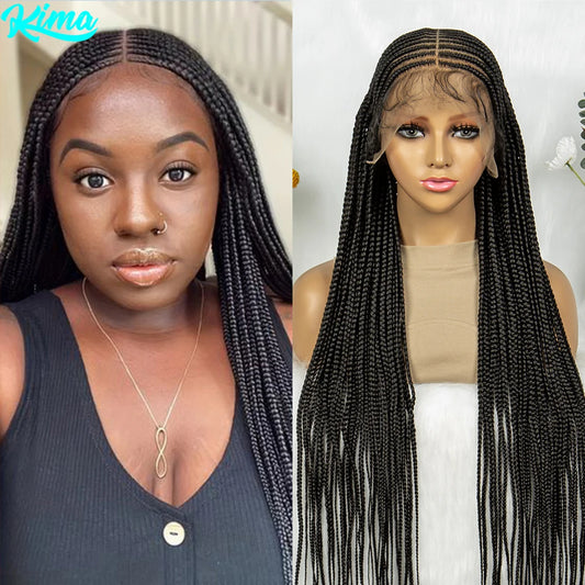 KIMA Synthetic 36 inch Cornrow Braided Wigs Transparent Full Lace Wig Fulani Stitch Box Braids With Baby Hair