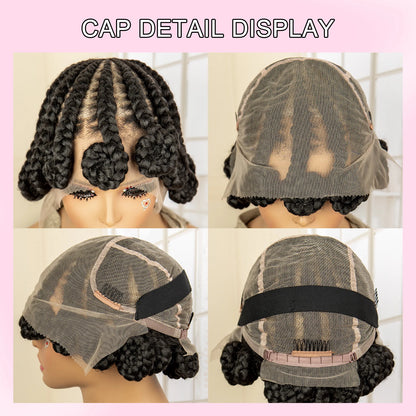 Cornrow Braided Wigs Synthetic Afro Bantu Braids with Baby Hair 8 Inches Full Lace Knotless Braiding Wig