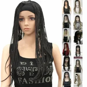 Synthetic Long Straight Hand Made Braids 3/4 Half Full Wig Headband for Women