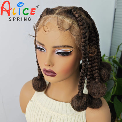 12 Inches Natural Color Synthetic Braided Wigs Transparent Lace Front Kontless Box Braiding Wigs With Baby Hair for Black Women