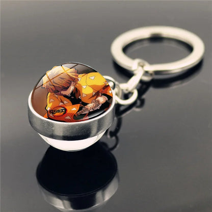 Cartoon Demon Slayer Keychain Kamado Nezuko Kanroji Mitsuri Tsuyuri Kanawo Double Sided Glass Ball Pendant Backpack Keychains