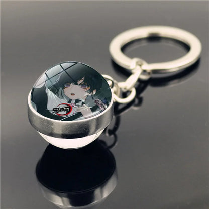 Cartoon Demon Slayer Keychain Kamado Nezuko Kanroji Mitsuri Tsuyuri Kanawo Double Sided Glass Ball Pendant Backpack Keychains