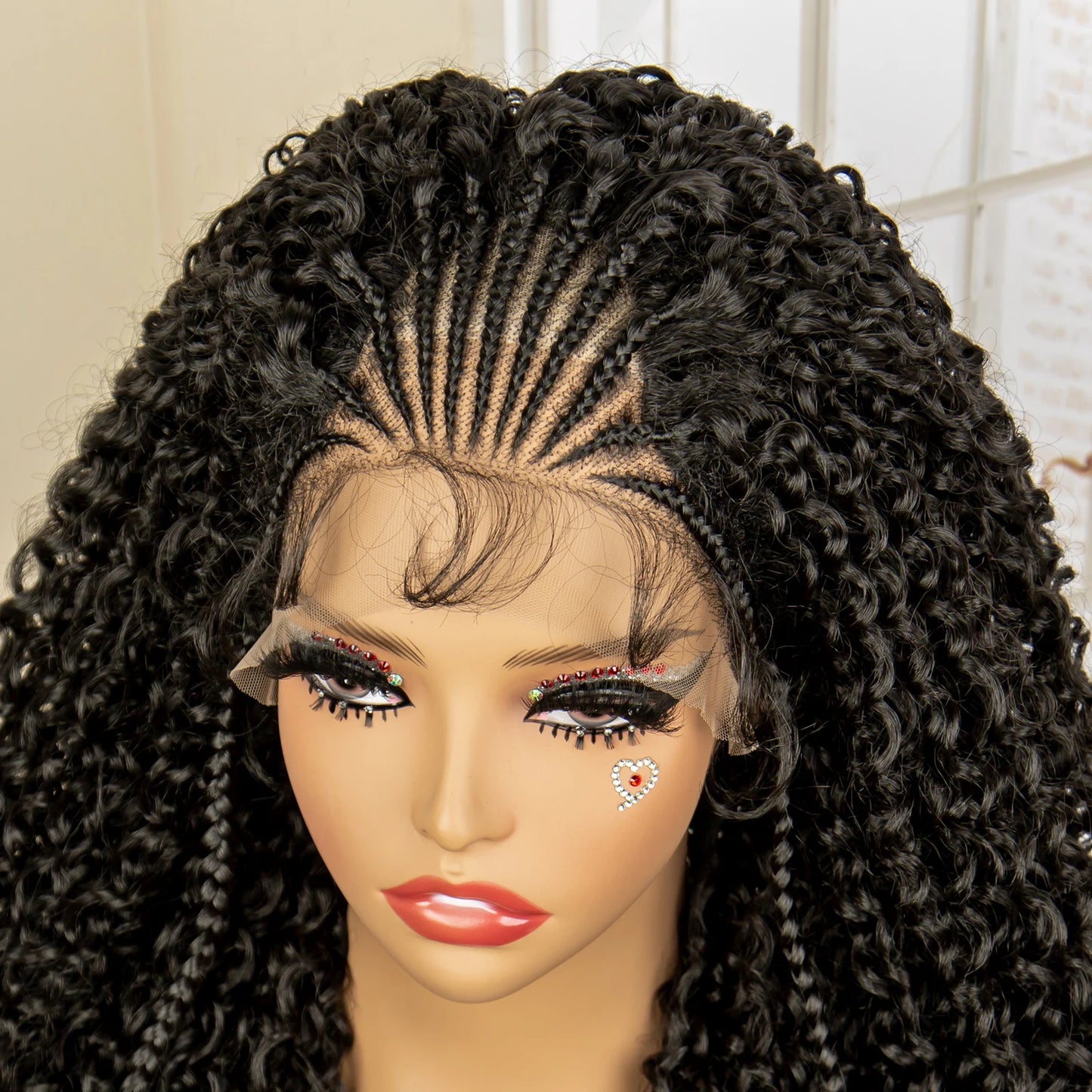 Synthetic Curly with Braids Wig 13x4 Lace Frontal Cornrow Braided Wigs with Baby Hair 28 Inches Wave Hair Wig