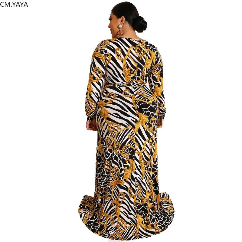 CMYAYA Plus size XL-5XL  Print Sashes Long Maxi dress