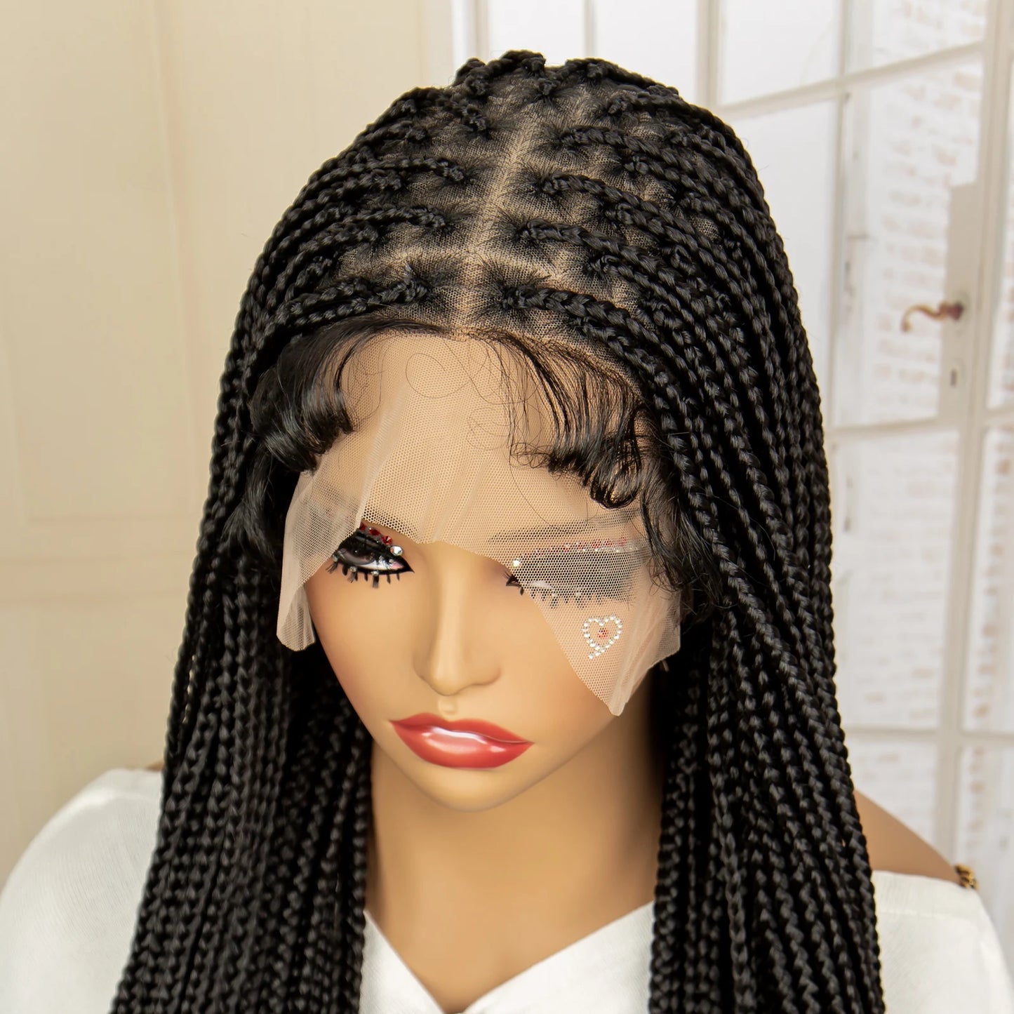 Synthetic Transparent Full Lace Knotless Box Braided Wigs with Curly Ends 36 Inches