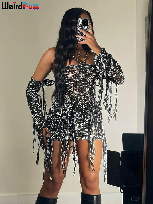 Weird Puss Halter Tassel Women Dress