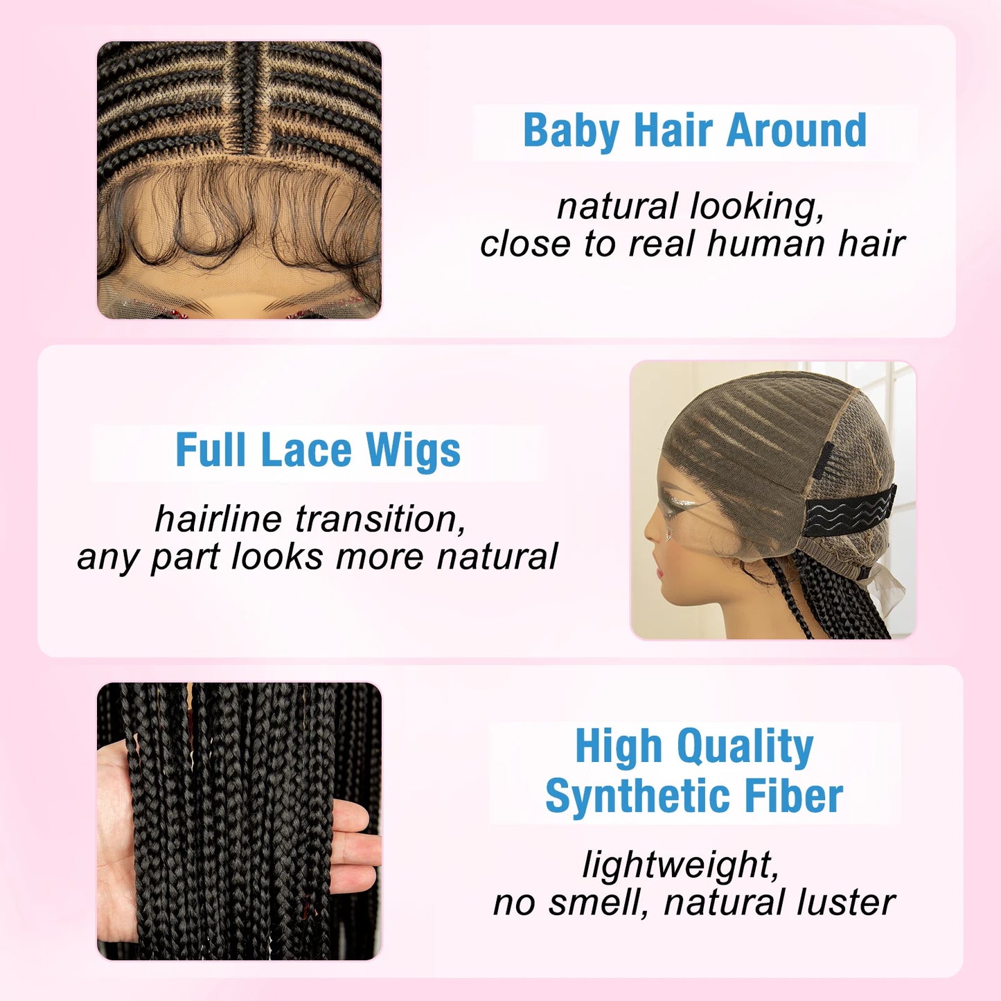 Full Lace Cornrow Box Braided Wig Loc Wig Synthetic Lace Frontal Braided Wigs with Baby Hair