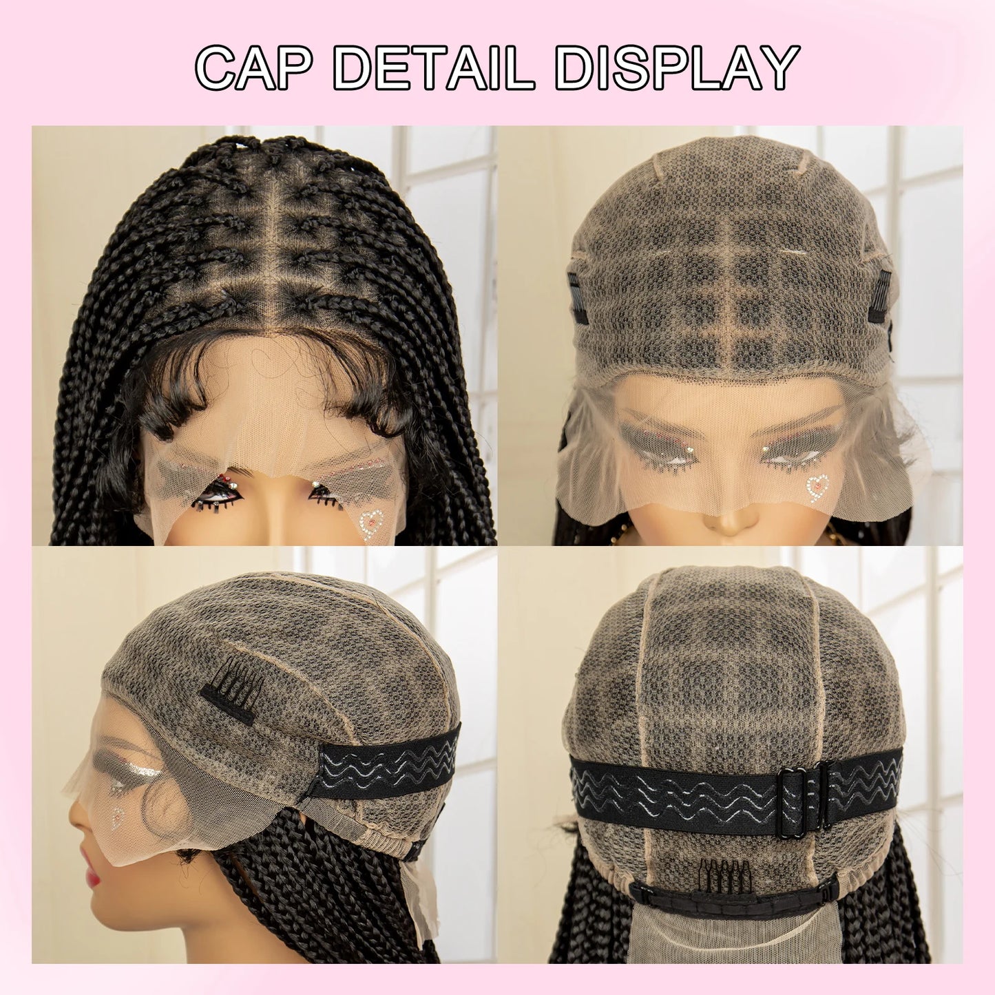 Synthetic Transparent Full Lace Knotless Box Braided Wigs with Curly Ends 36 Inches