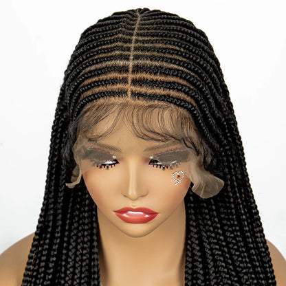 36 Inches Full Transparent Lace Handmade Cornrow Braided Wigs for Black Women Synthetic Knotless Box Braids Wigs with Baby Hair