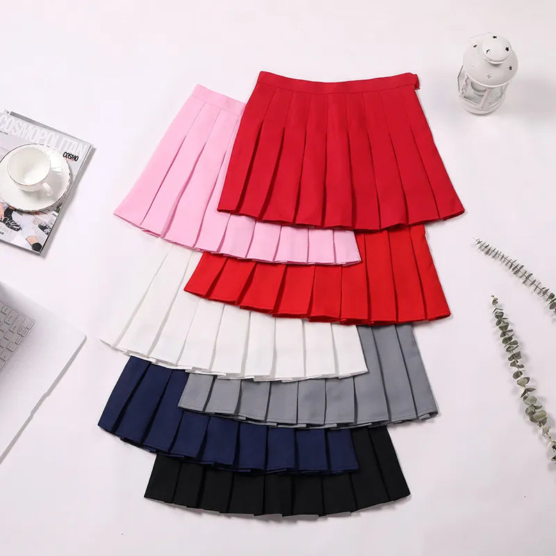 Preppy Style High Waist Solid Pleated Mini Skirt