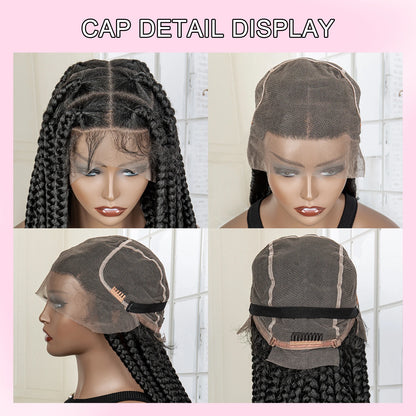 Full Lace Cornrow Braids Synthetic Lace Front Wig Big Square Knotless Box Braids Wig with Baby Hair Braided Wigs for Black Women