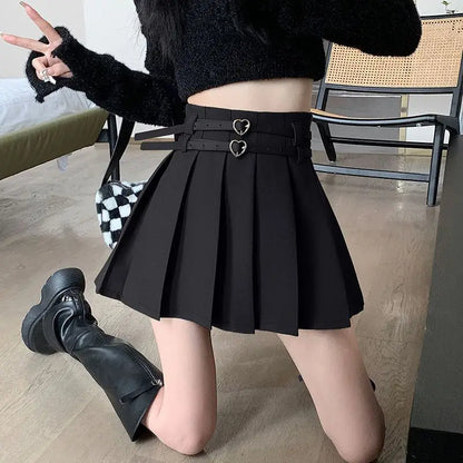 Double Belt High Waist Skirt Faldas