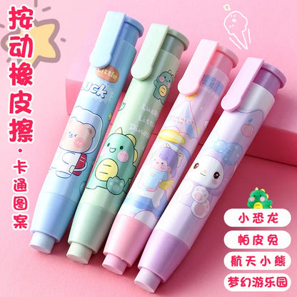 Cartoon Press Eraser Pen Replacement Refills Kawaii Stationery Gift for Students Soft Art Retractable Rubber Correction Supplies