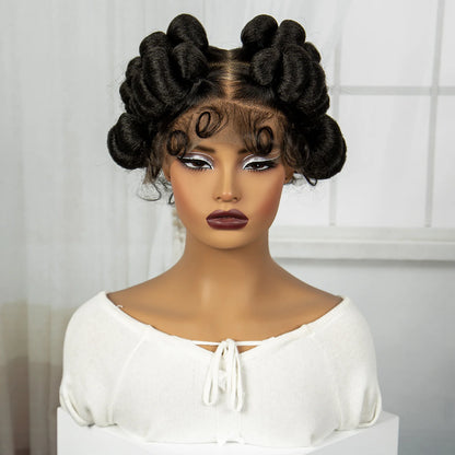 Full Lace Handmade Bantu Braided Wigs with Baby Hair Synthetic Natural Braided Lace