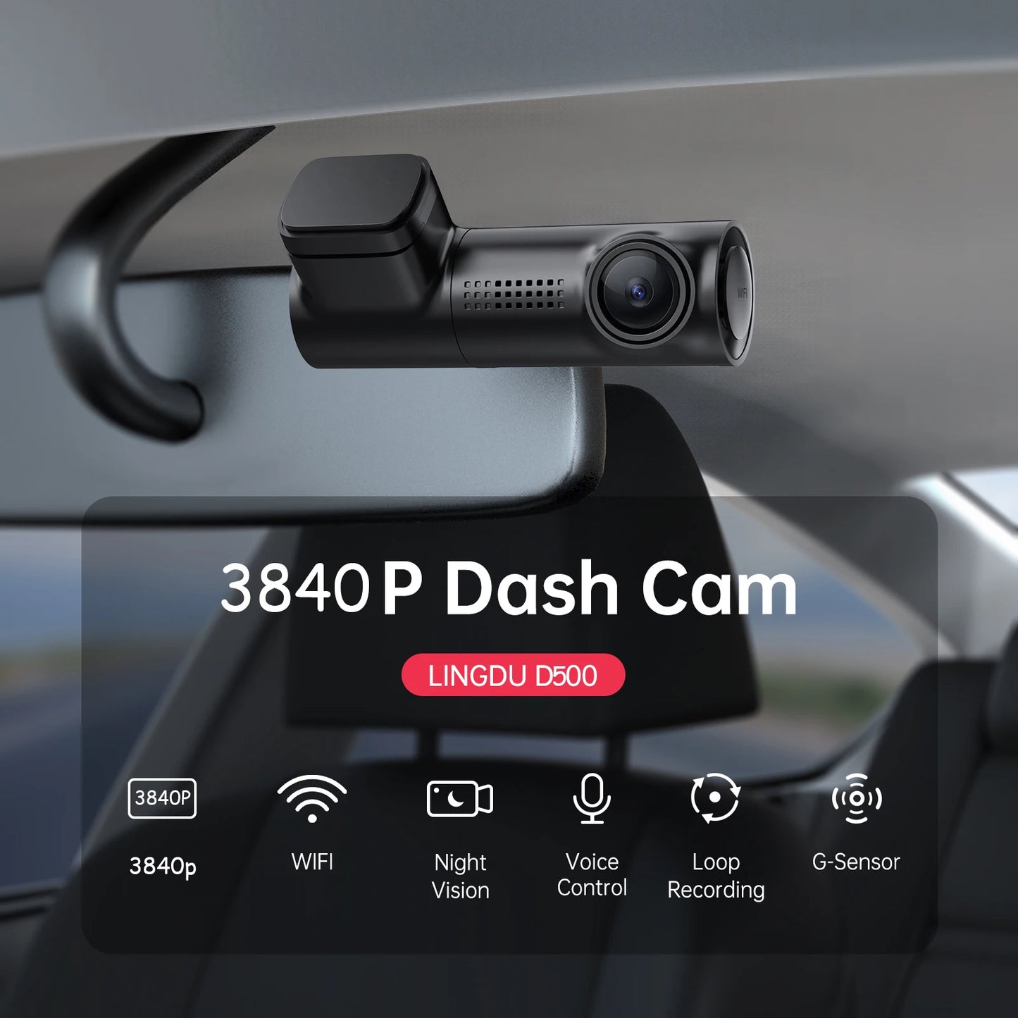 LINGDU D500 4K Dash Cam con 5GHz GPS WI-FI Visión nocturna HDR 24H Modo de estacionamiento Grabación en bucle Sensor G Gran angular de 150 °